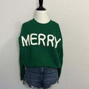 Wishlist Green 'MERRY' Crew Neck Sweater